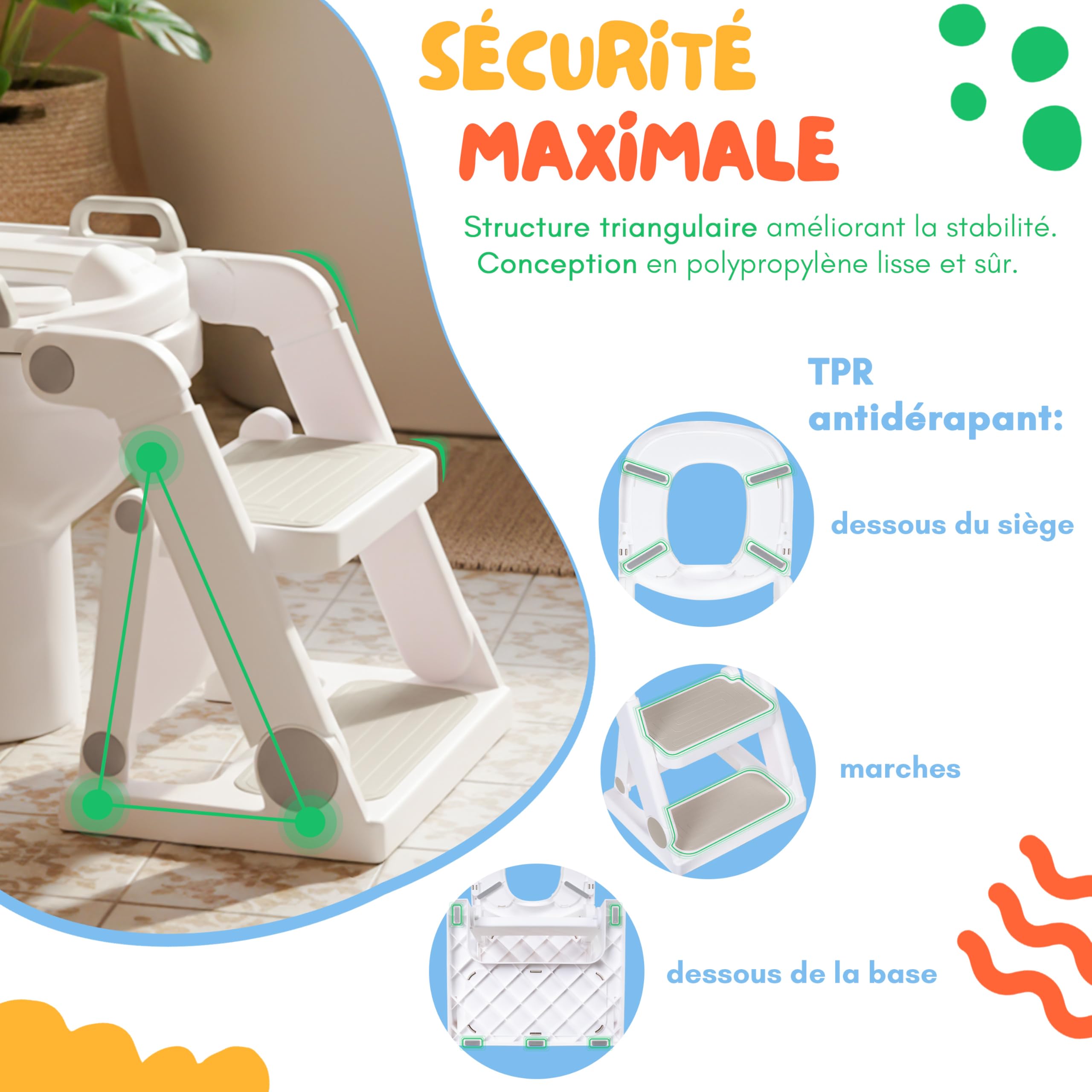Reducteur Toilette Enfant avec Marche Beige à Partir de 18 Mois - Rehausseur Toilette Pour Garçons et Filles - Pliable Adaptateur WC pour Enfant avec Réglage en Hauteur Continu