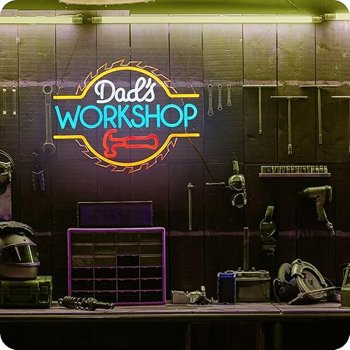 Miniatura 5 de Dad's Workshop - Letrero de neón para decoración de pared, garaje, luz LED, para taller de reparación de automóviles, regalo para padre, 12.6 x 16.5