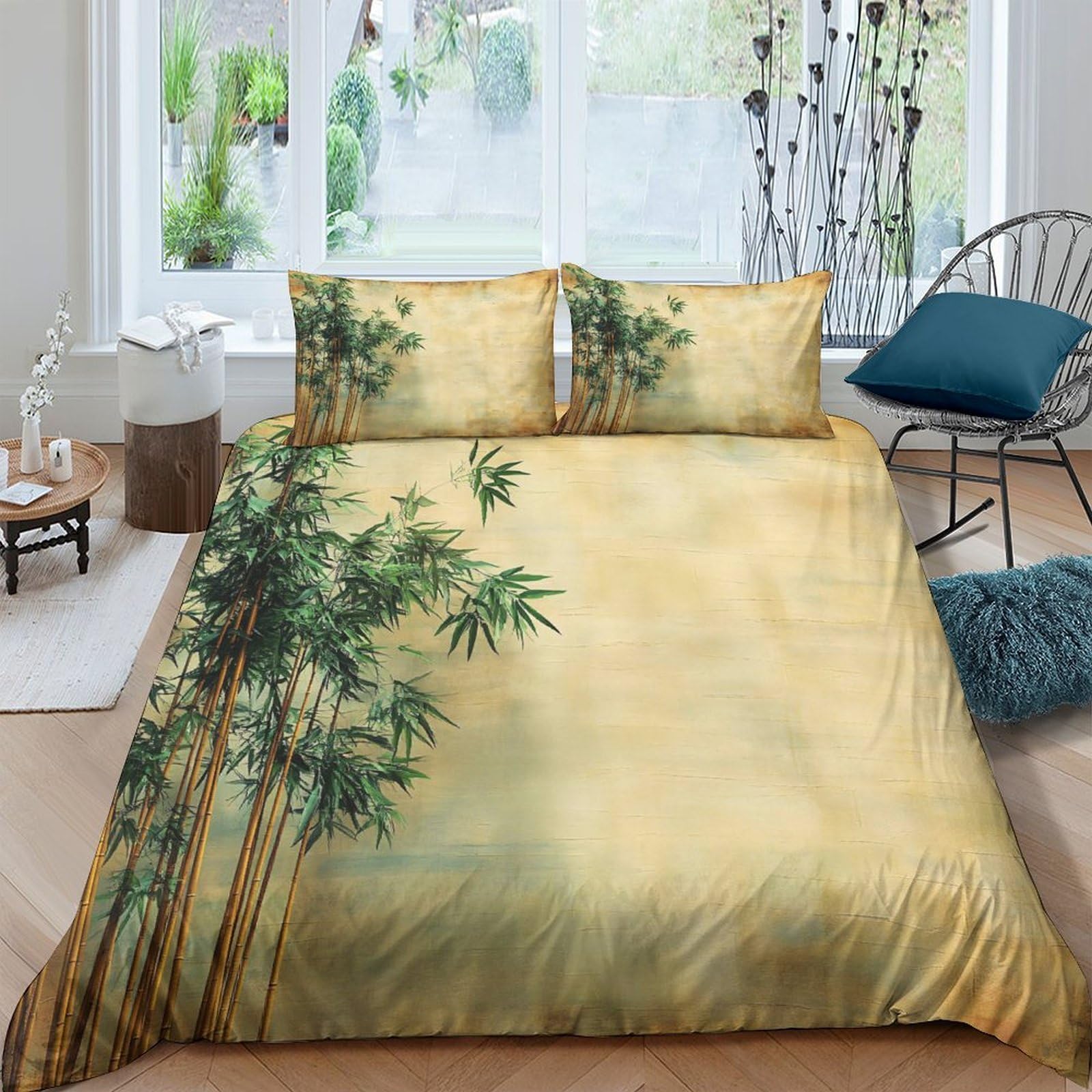 Ctjqhvkz Style-1 3D Printed Bamboo Forest Fitted Sheet Microfiber Soft Breathable Misty Landscape Bed Cover For Bedroom Guest Room Decor Single（135X200cm）
