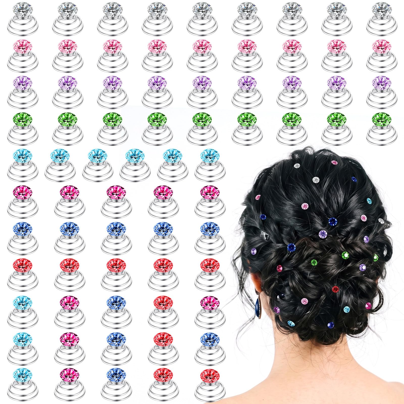 72 Pcs Rhinestone Spiral Crystal Twist Hair Pins Women Bridal Party