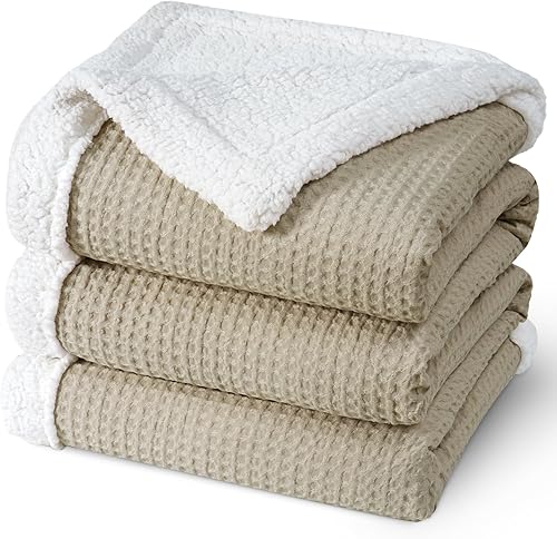 Miniatura 1 de PHF Manta Sherpa de gofre, tamaño King, 104 x 90 pulgadas, manta de forro polar de franela de felpa de lujo para invierno, no se desprende, sin