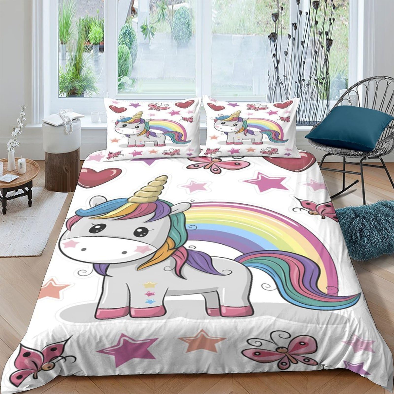 XFKLYNVCJ 3D Printed With Rainbow Bedding Cover Premium Polyester Cartoon Magical Creature Quilt Cover Fade Resistant Soft Comfortable for Student Dorm College Accommodation Use Single（135x200cm）