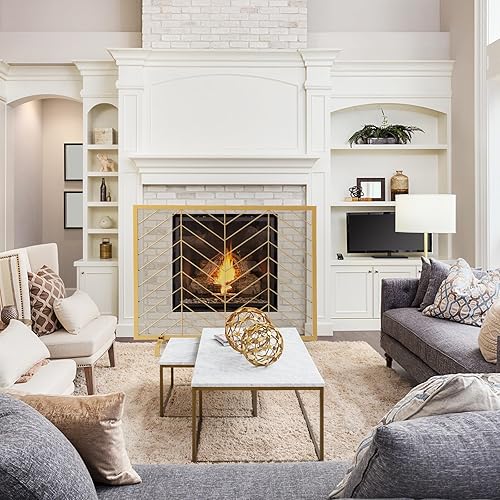 Miniatura 2 de COSTWAY Pantalla de chimenea de un solo panel, 38.5 x 31 pulgadas, hecha a mano, malla de hierro forjado, protector contra chispas de fuego con