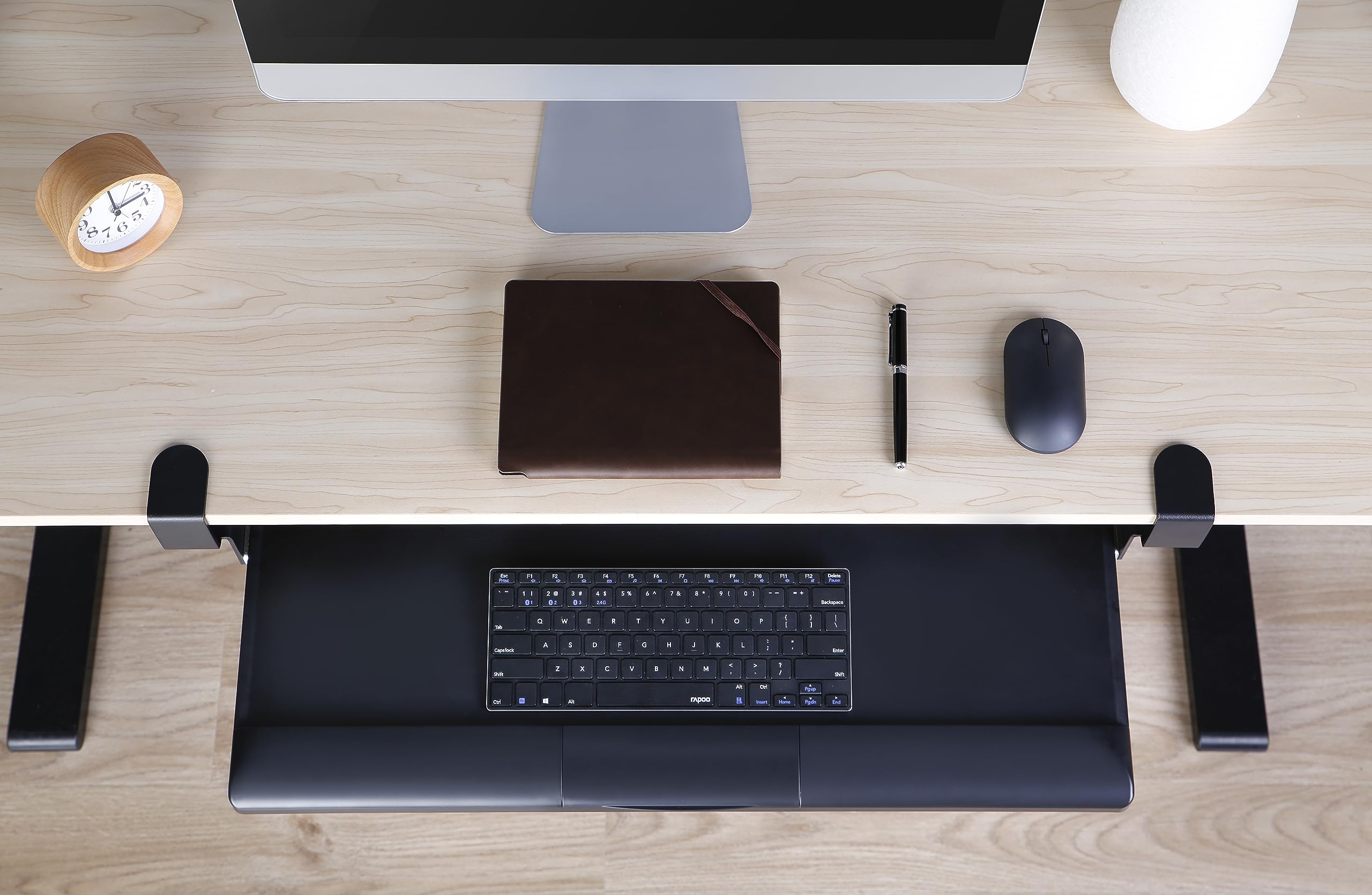 ErgoYou Clamp-On Ergonomic Keyboard Tray – Extra Spacious 27” Platform for Keyboard & Mouse – Smooth Sliding, No-Drill Installation – Fits Desks Up to 45mm Thick – Space-Saving Under-Desk Design 3