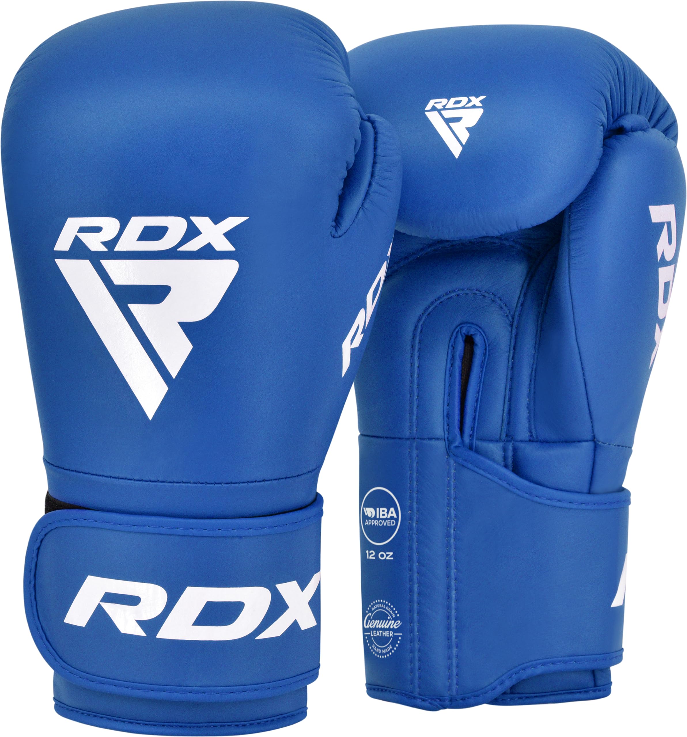 RDX IBA Boxhandschuhe für Amateur Wettkampf, Boxing Gloves aus Rindsleder mit Quadro Dome 5 Polsterung, Boxhandschuhe Damen & Herren für Boxen, Sparring und Training- 12OZ Blau