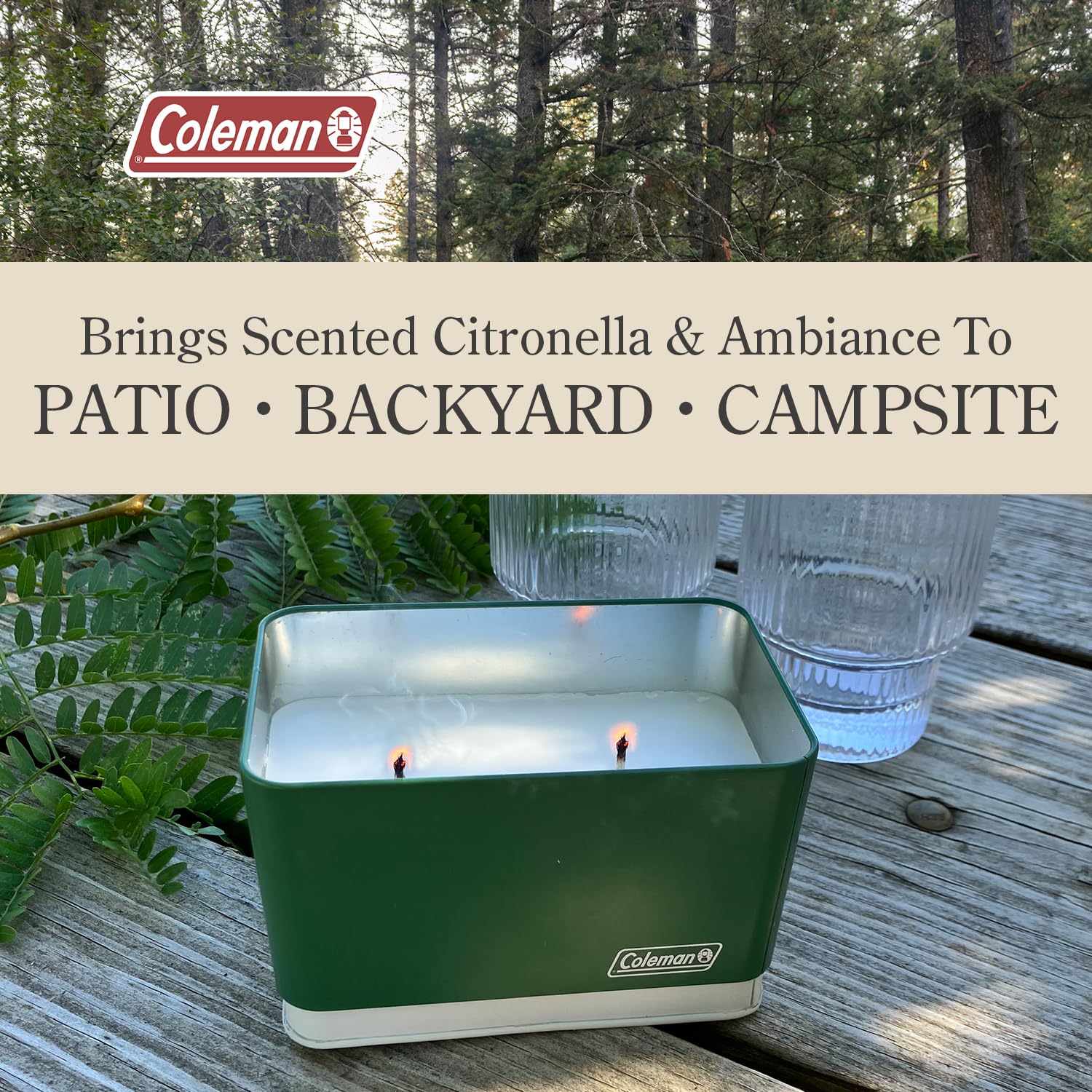 Coleman Citronella Candle 11oz – Outdoor Candle in Retro Cooler Tin – Long-Lasting Decorative Candle for Patio, Camping, Backyard, BBQ & Travel, Green