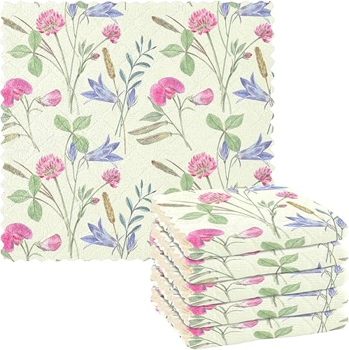 Pink Purple Wildflowers Industrial Cotton Print Microfiber Kitchen Towels Fast Drying Set of 6 Microfiber Absorbant Towel for Countertop disponible en Yaxa El Salvador