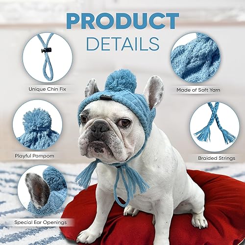 Miniatura 7 de Fabulous Fido CozyEars - Sombrero clásico de punto para perro, sombrero de invierno con agujeros para las orejas y fijación de barbilla ajustable