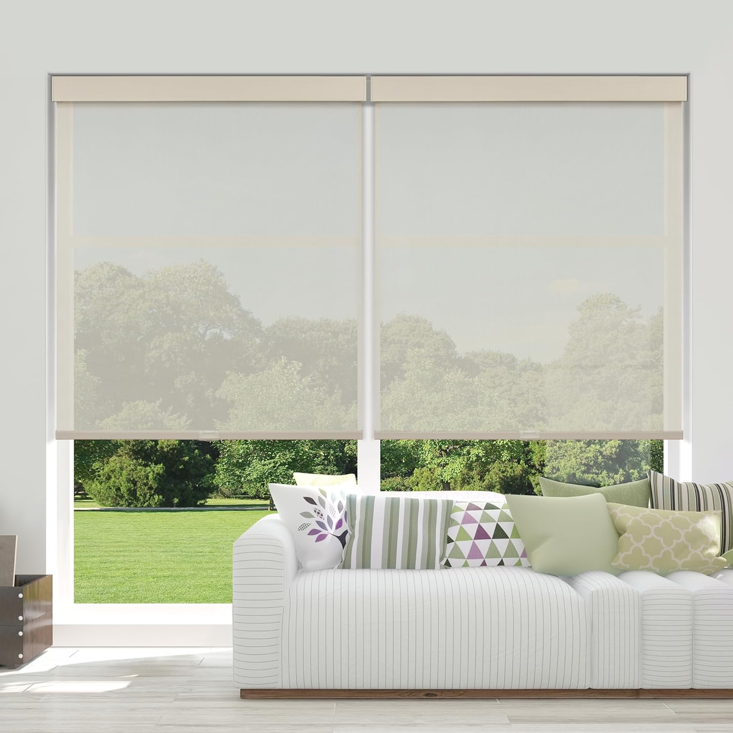 Cordless Light Filtering Roller Shades for Indoor Windows 5% Openness Solar roll up Window Shades, for Window Size 44" W × 72" H Beige Beige 44" W × 72" H