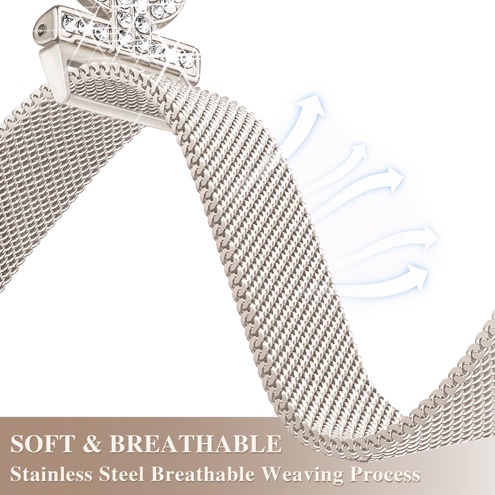 Aniaboho Compatible with Dressy Designer Apple Watch Bands for Women Men 44mm 49mm 45mm 42mm, Bling Diamond D-shaped iWatch Bands for Apple Watch Ultra 2 1 SE Series 9 8 7 6 5 4 3 2 1 Band (Starlight)