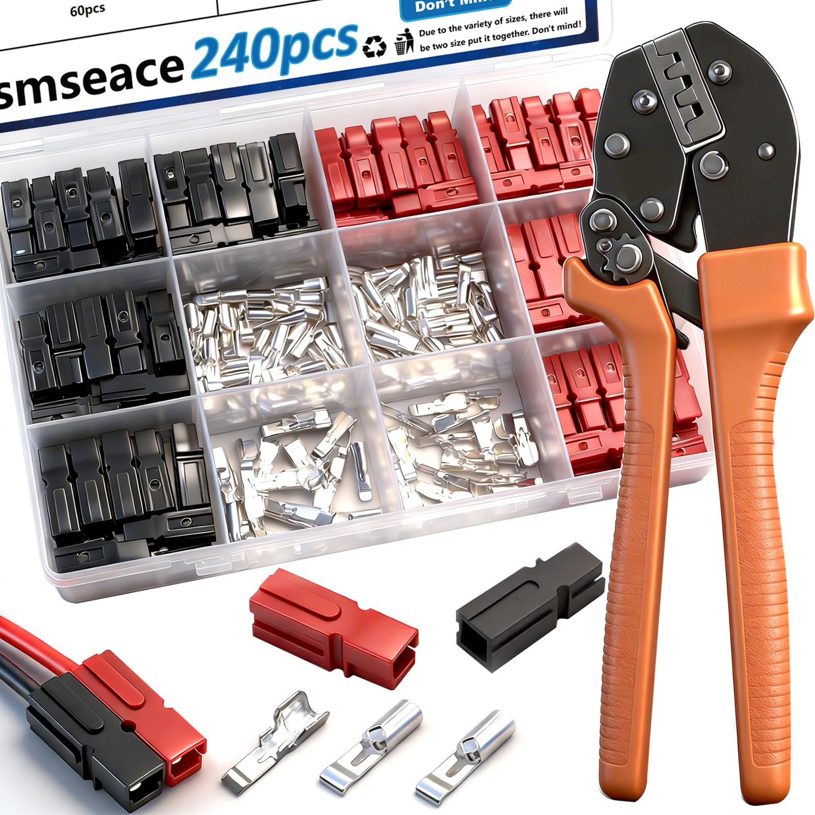 smseace Lot de 280 connecteurs d'alimentation avec outil à sertir 15/30/45 A Connecteurs d'alimentation 1,5-6 mm² (20-10 AWG) Connecteurs d'alimentation à déconnexion rapide