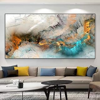 Pósters e impresiones abstractas de nubes de colores gris claro, dorado, azul, arte de pared para sala de estar, decoración del hogar, 30 x 60 cm, con marco
