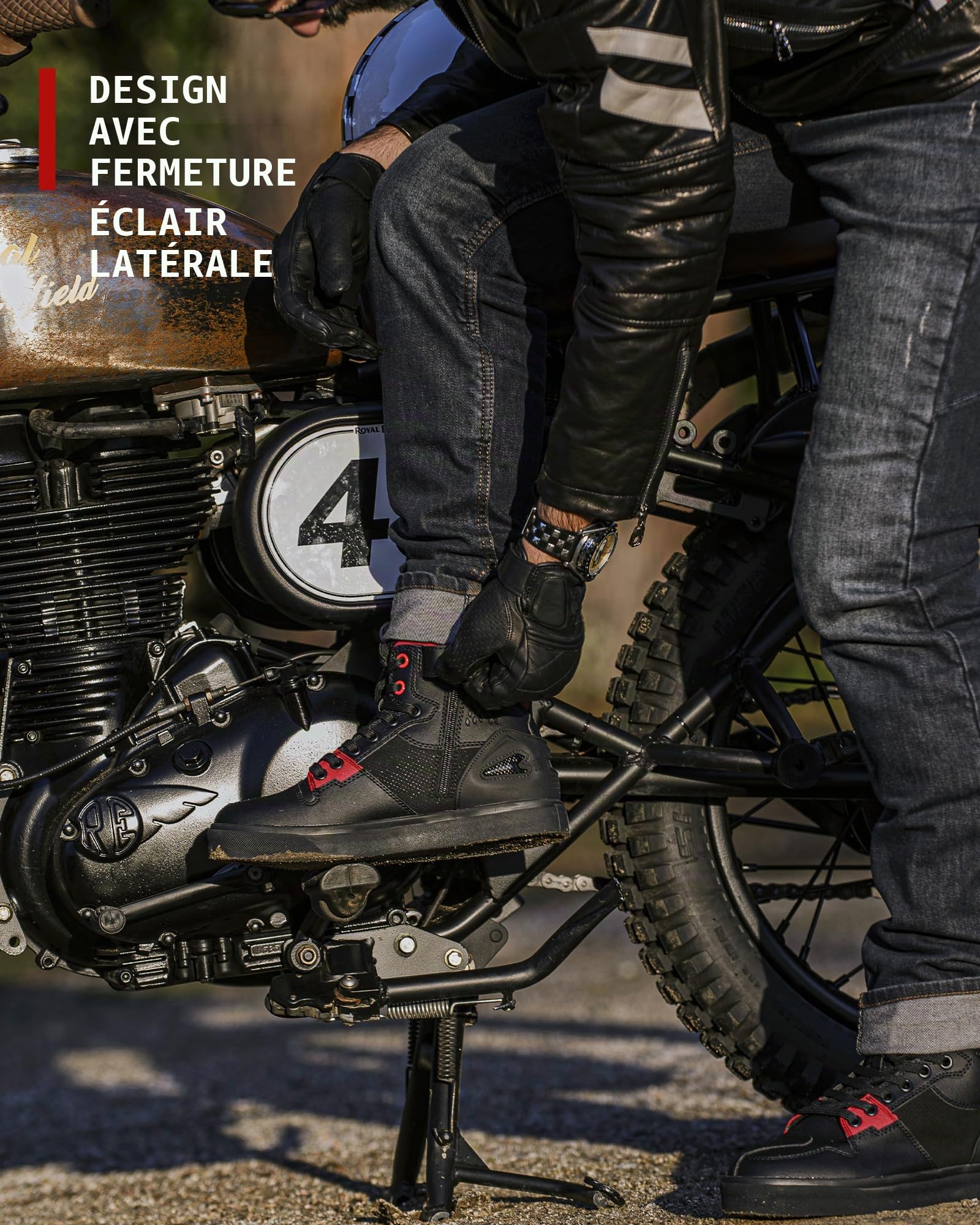 Grapelet Chaussures Moto Homme,Botte Moto Hommes Respirantes,Chaussures de Motocross décontractées avec Cuir renforcé,Bracelets de Cheville,antidérapantes,Fermeture à glissière latérale(Noir,46EU) | Respirantes,décontractées avec Cuir renforcé,Bracelets d