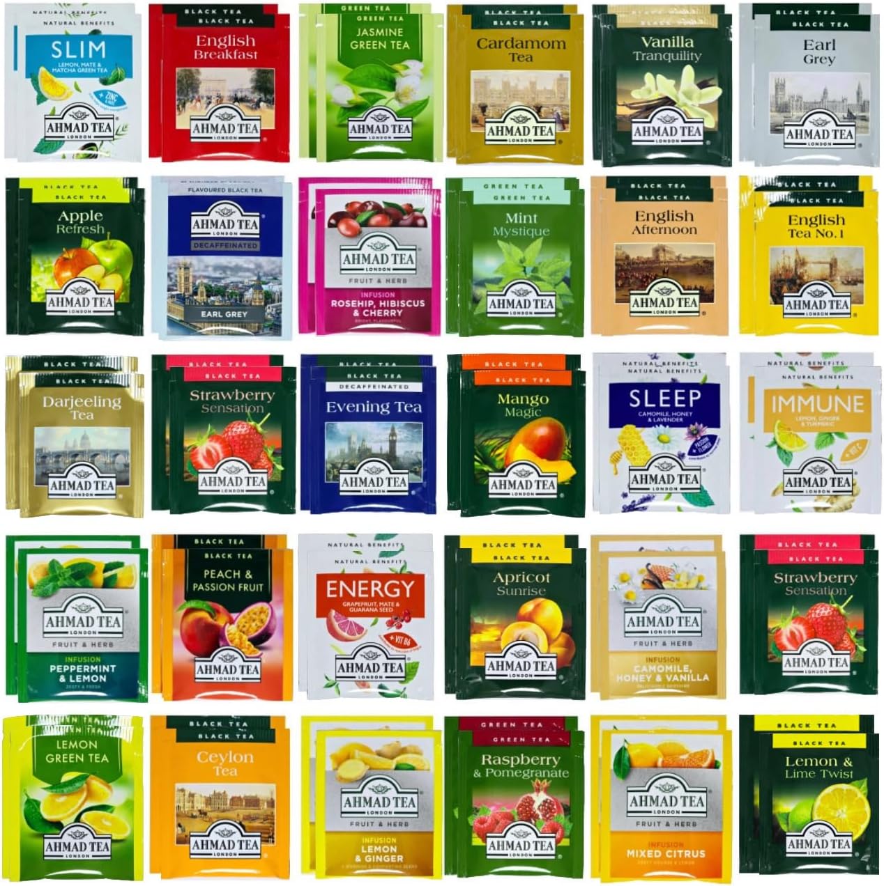 GB PRIME Ahmad Premium Tea Sampler Assortment Gift Box | 60 count | Prime Tea Variety - Earl Grey, Black, Fruit, Citrus, Green, Herbal, Strawberry and more