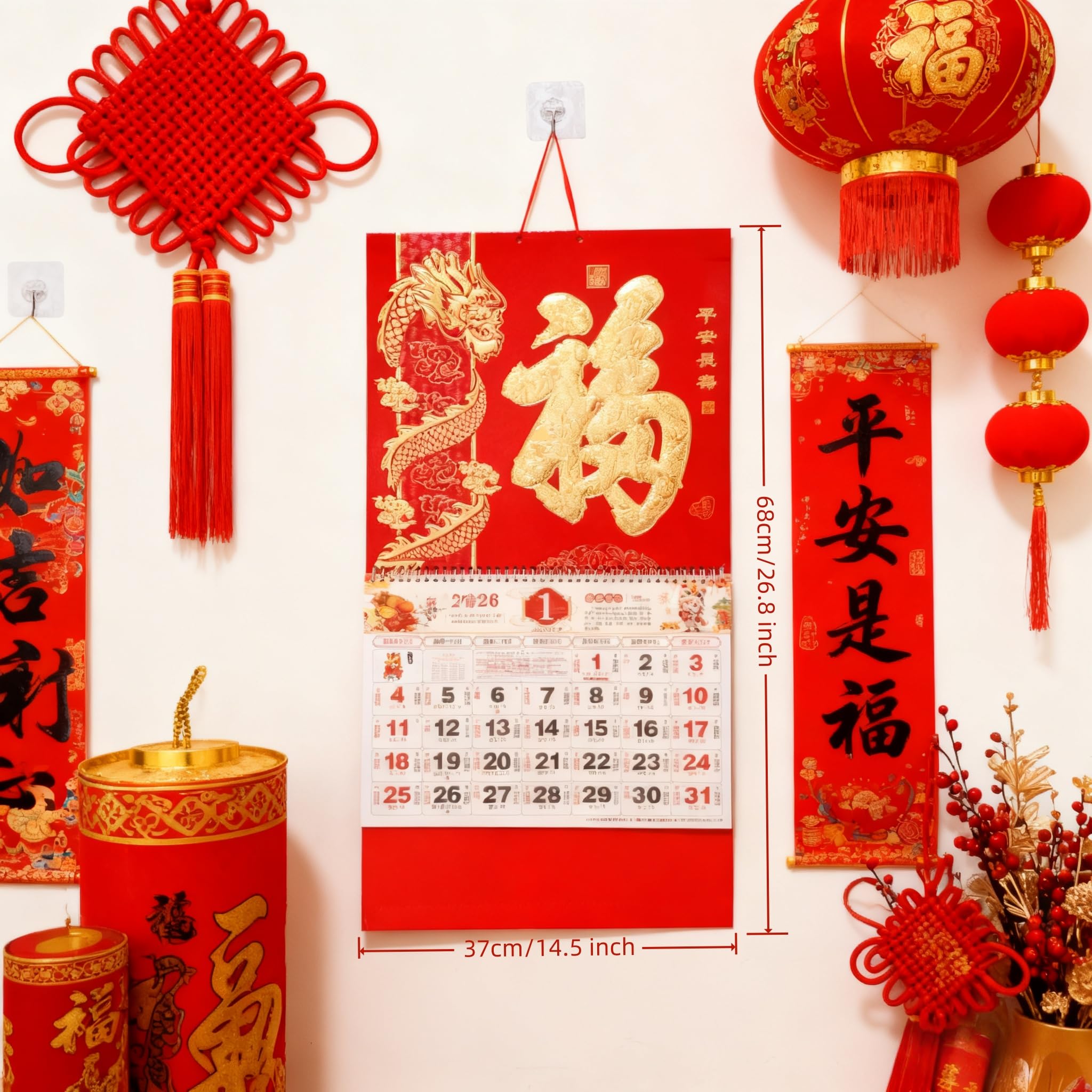 KYMY Calendario de pared chino 2025 mensual, calendario de año nuevo chino, calendario colgante de pared del año de la serpiente, calendario de año nuevo lunar para festival de primavera, calendario