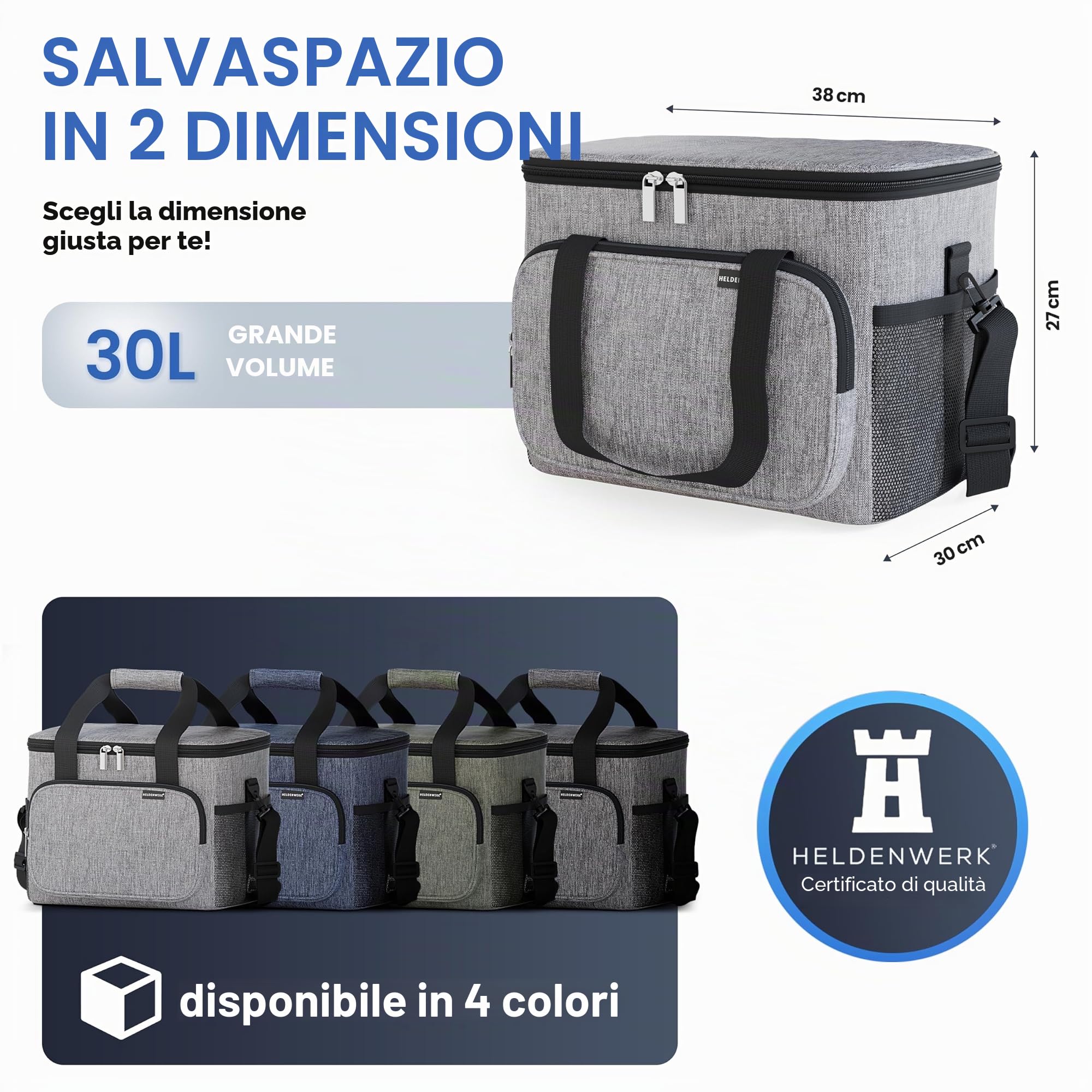 Heldenwerk Borsa termica pieghevole di grandi dimensioni isolata a prova perdite e impermeabile per il pranzo da picnic la colazione