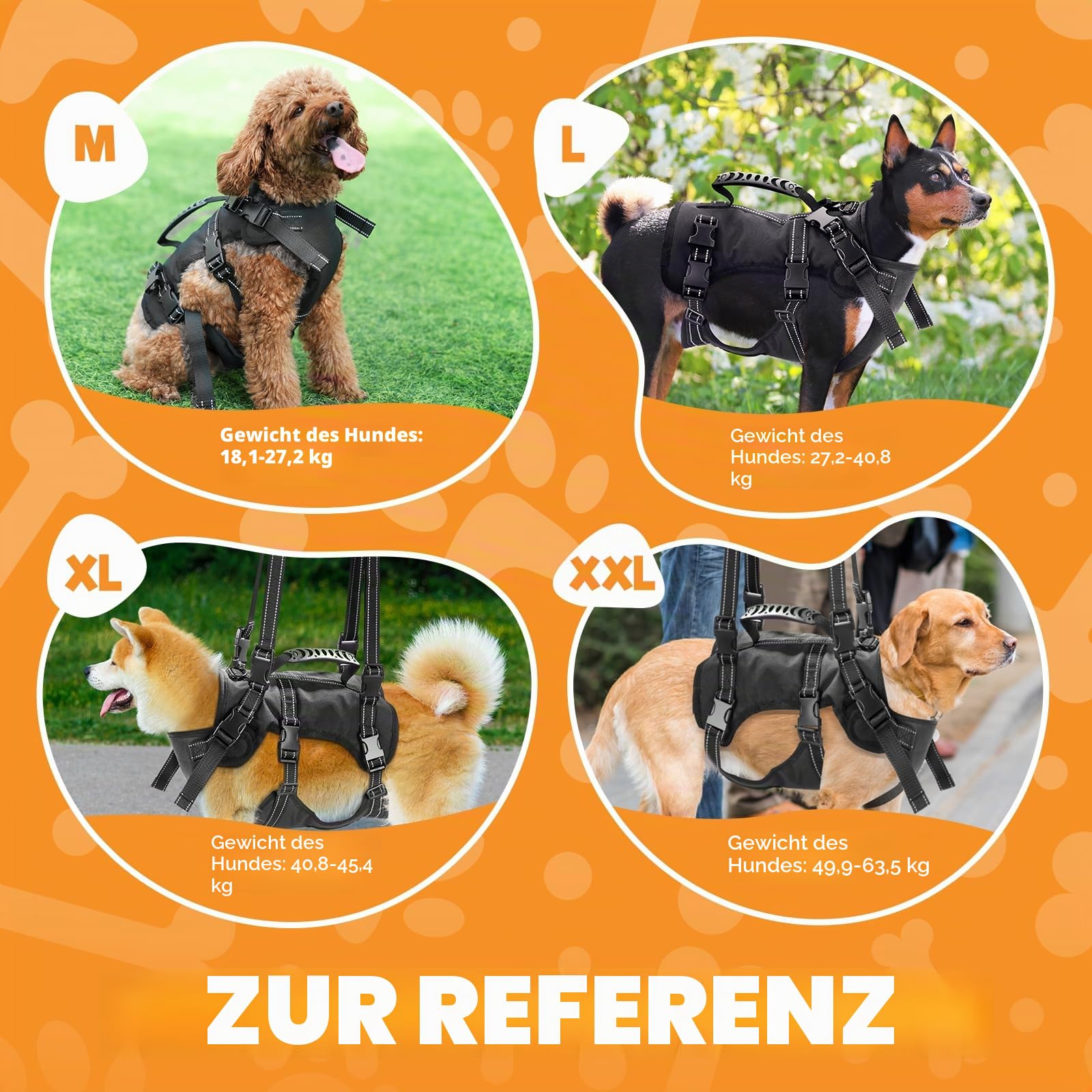BENCMATE 2-in-1 Hundegeschirr abnehmbare Hebeschlinge Hebegeschirr alte Hunde Reha OP verstellbares Brustgeschirr große Hunde bis 45 kg atmungsaktiv reflektierende Nähte Schwarz XL