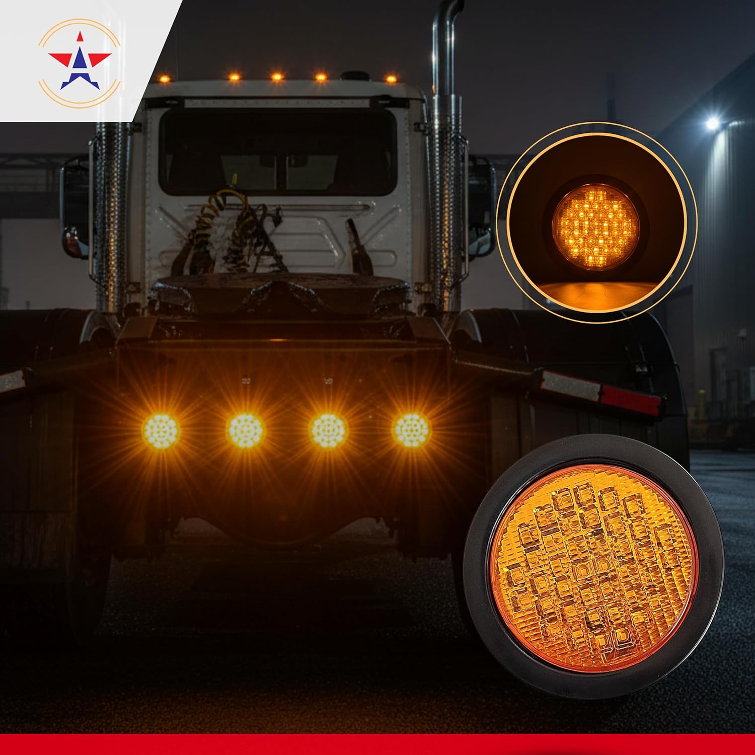 2x 4 Round LED Recessed Amber Strobe Light 40 LED DOT/SAE Approved IP67 Waterproof Super Bright High Powered Strobe Flash Pattern Towing Trailer w/Grommet + 3 Prong Plug 10-30V