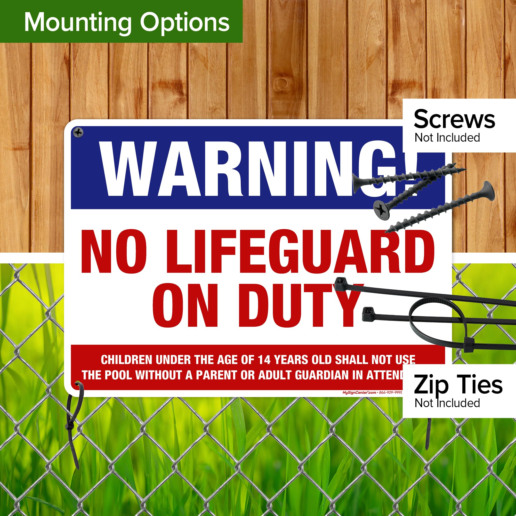 Aluminium-Schild 'Warning No Lifeguard On Duty' – 25,4x35,6 Cm, Rostfrei, Wetterfest, Made In USA