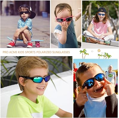 Pro Acme Kids Sunglasses for Boys Girls, Polarized Sports Youth Sunglasses with Strap for Kids Ages Color 3-12