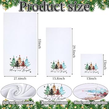 SmoothNovelty 3 Size Christmas Towel Set Microfiber,Christmas Tree