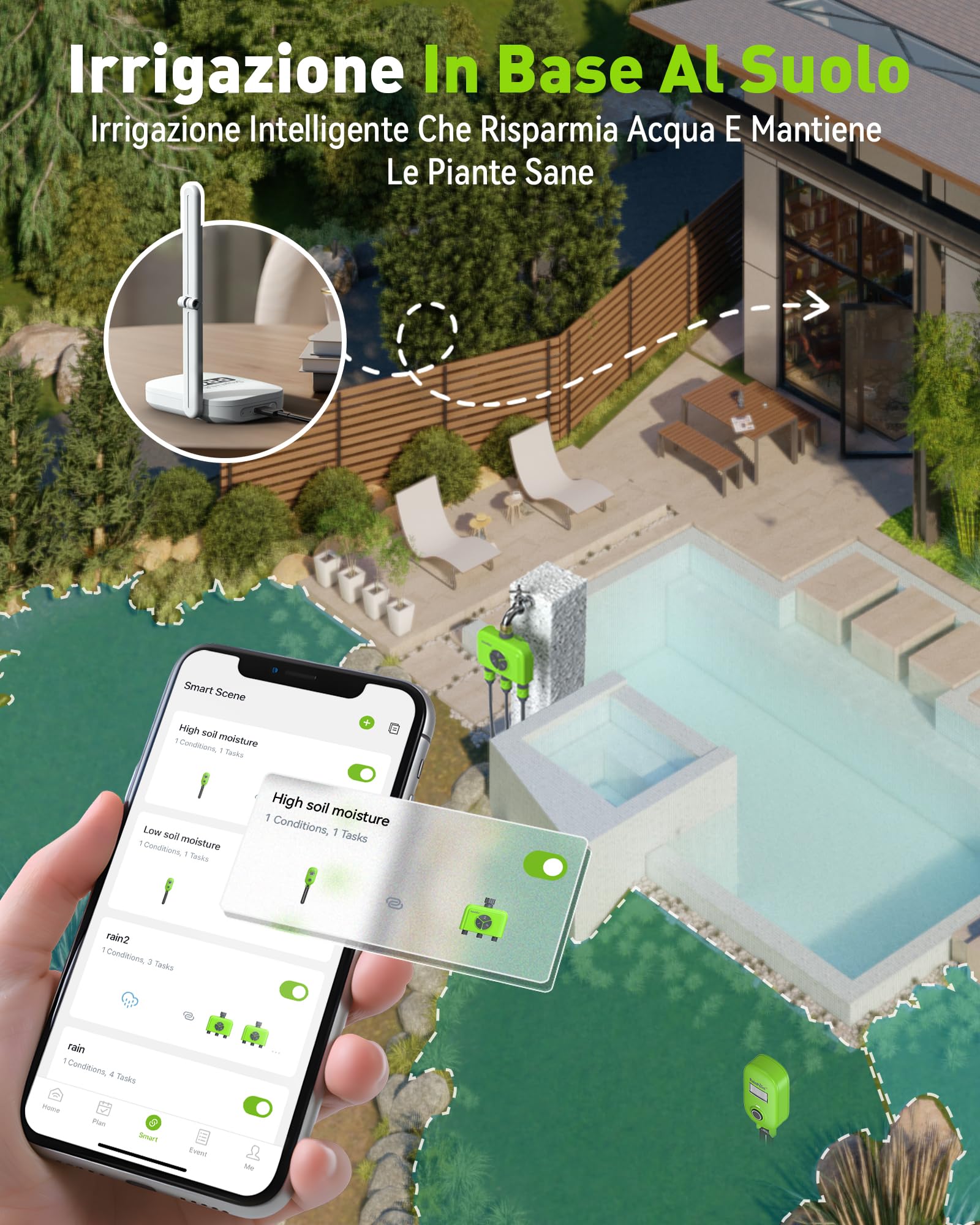 RAINPOINT Sensore di umidità del suolo intelligente con connessione app, gateway richiesto, sistema di irrigazione