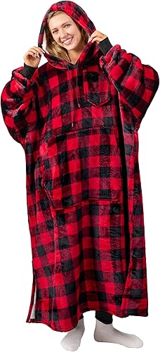 PAVILIA Manta con capucha para mujer, manta Sherpa para hombre, acogedora manta de gran tamaño, sudadera con capucha