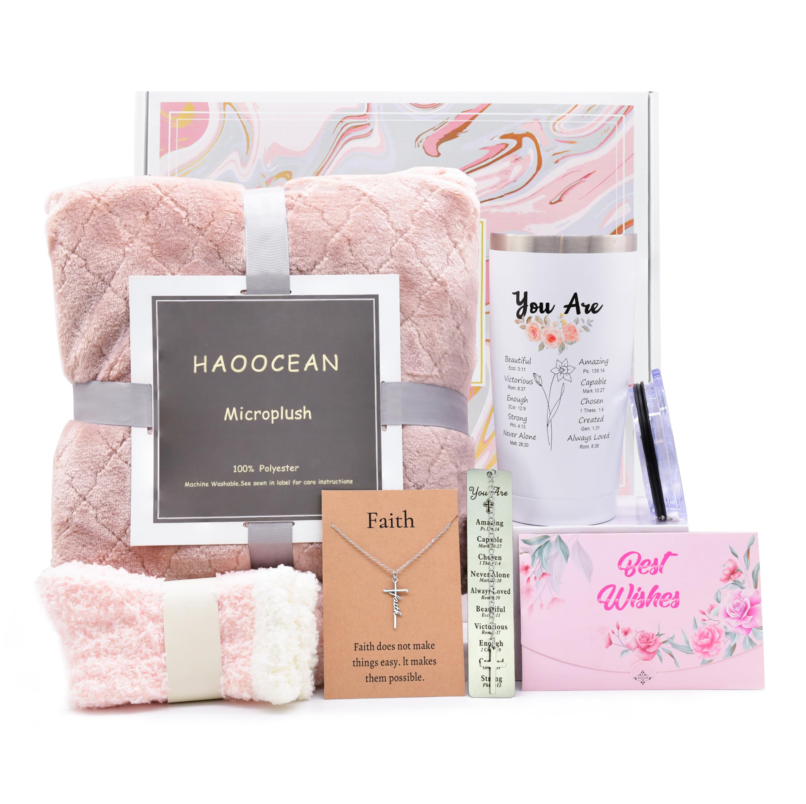 Regalos cristianos para mujeres, cesta de regalos religiosos inspiradores, juego de manta de vaso espiritual católico, regalo de cumpleaños para madre, esposa, hermana, mejor amiga