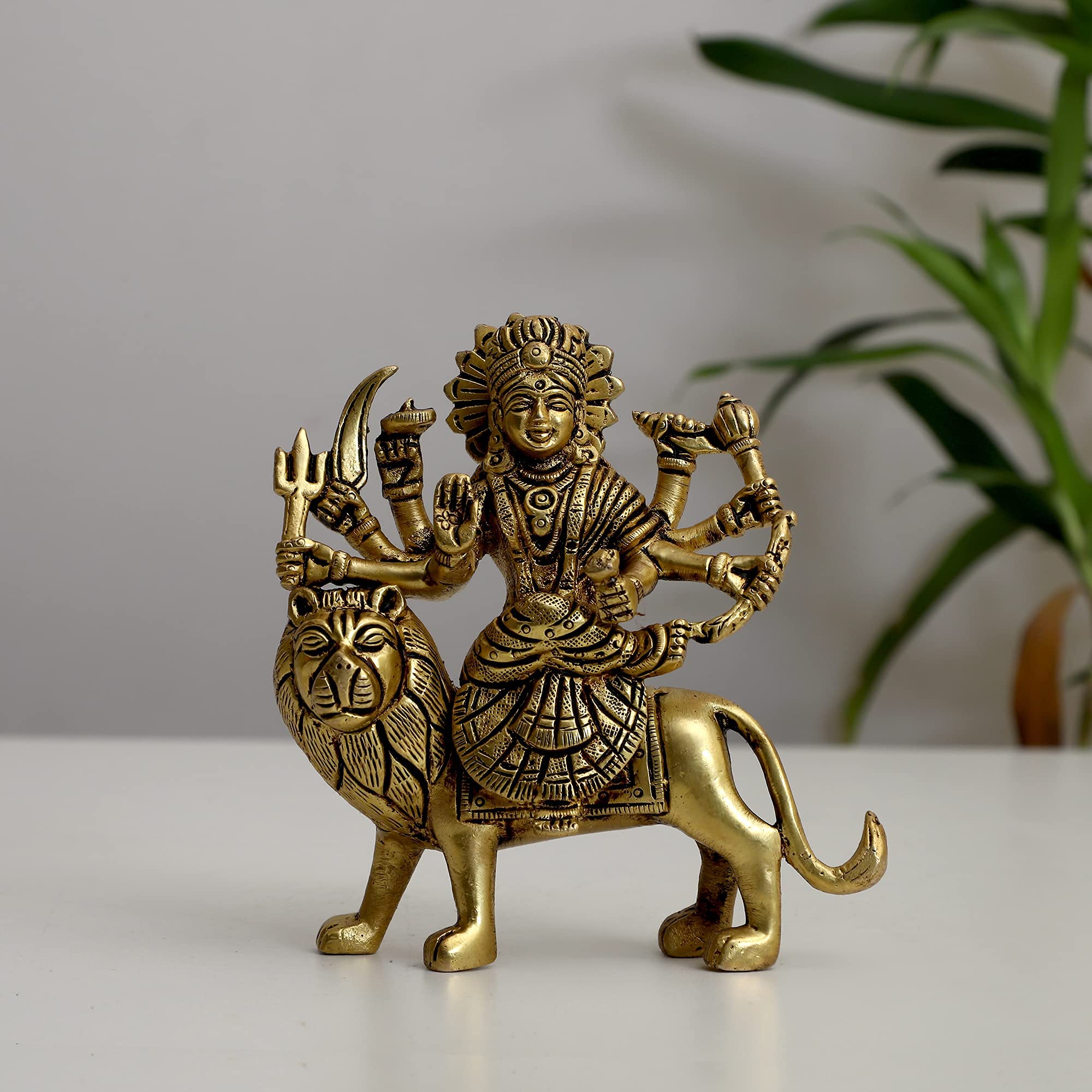 Jaszz Art Maa Shera Vali (5 inches and 800g) Brass Hindu God Statue Bhagwan Idol for Home Decor Diwali Festival Murti Temple Puja Pooja Shop Return Gift