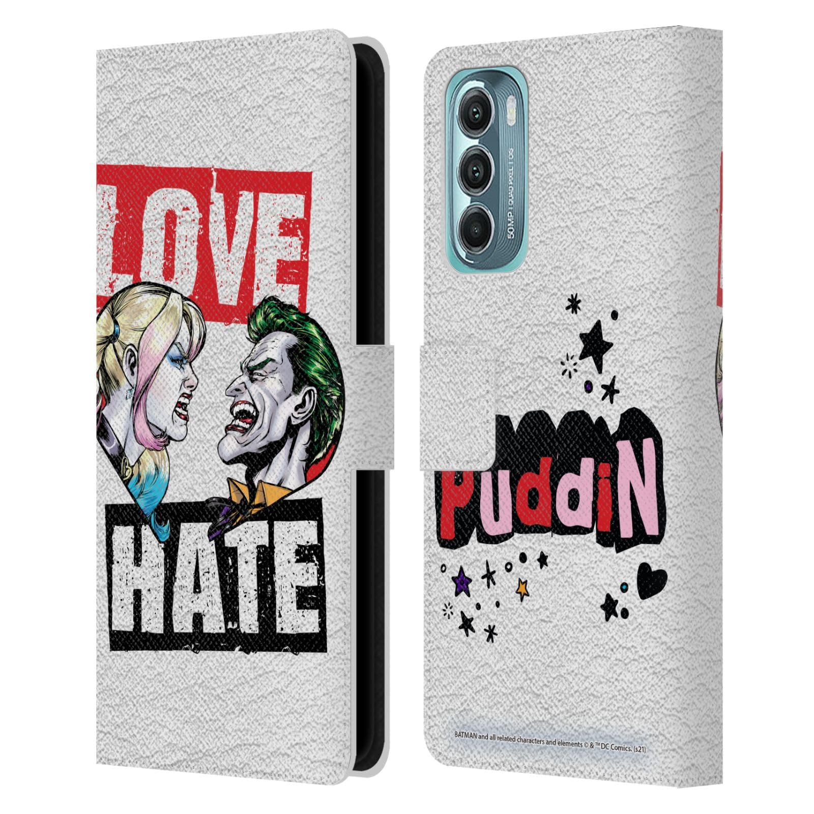 Head Case Designs Officially Licensed Batman DC Comics Love Hate Joker Harley Quinn Graphics Leather Book Wallet Case Cover Compatible with Motorola Moto G Stylus 5G (2022)