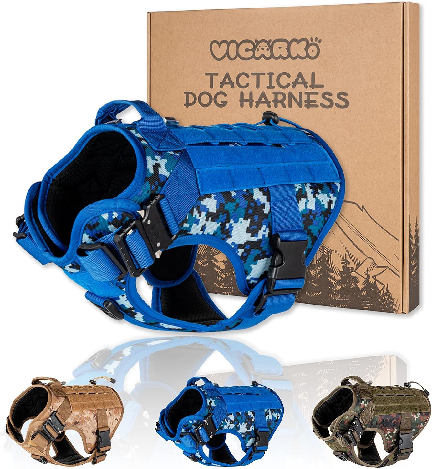 VICARKO Tactical Dog Harness, No Pull 4 Layer Dog Vest, MOLLE & Velcro, with 2X Metal Buckles, 1000D Nylon, 450 LBS Leash Clip, Extra…