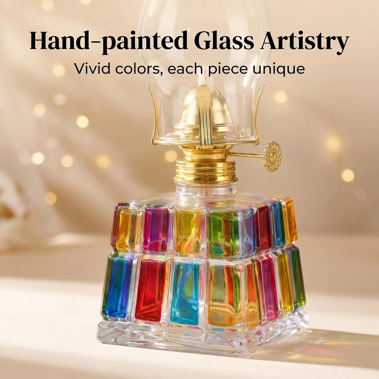 Colorful Glass Oil Lamp | Tabletop Kerosene Lamp with 345ml 11inch
