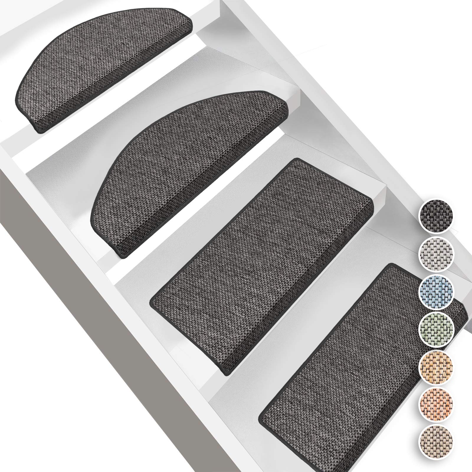 Copri Gradini Sabang Effetto Sisal - Autoadesivi - Set 15 Pezzi Rettangolari 23,5x65cm - Antracite - Fatto In Germania