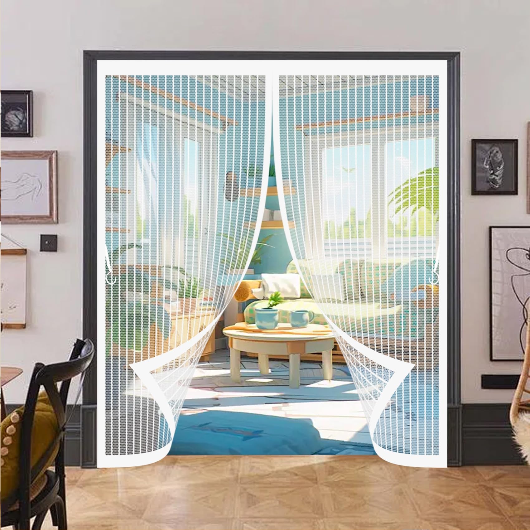Fly Nets for Doors 134 x 190 cm with Powerful Magnets & Full Frame Magic Tape No Gap, Lets Fresh Air in, Keep Bugs Out Patio Door Nets Insect Mesh for Patio Doors Bedroom, White