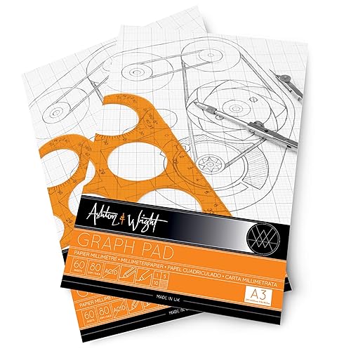 Ashton and Wright - Bloc de cuadrícula gris A3 - Papel de 2.82 oz/m² - 60 hojas - Paquete de 5