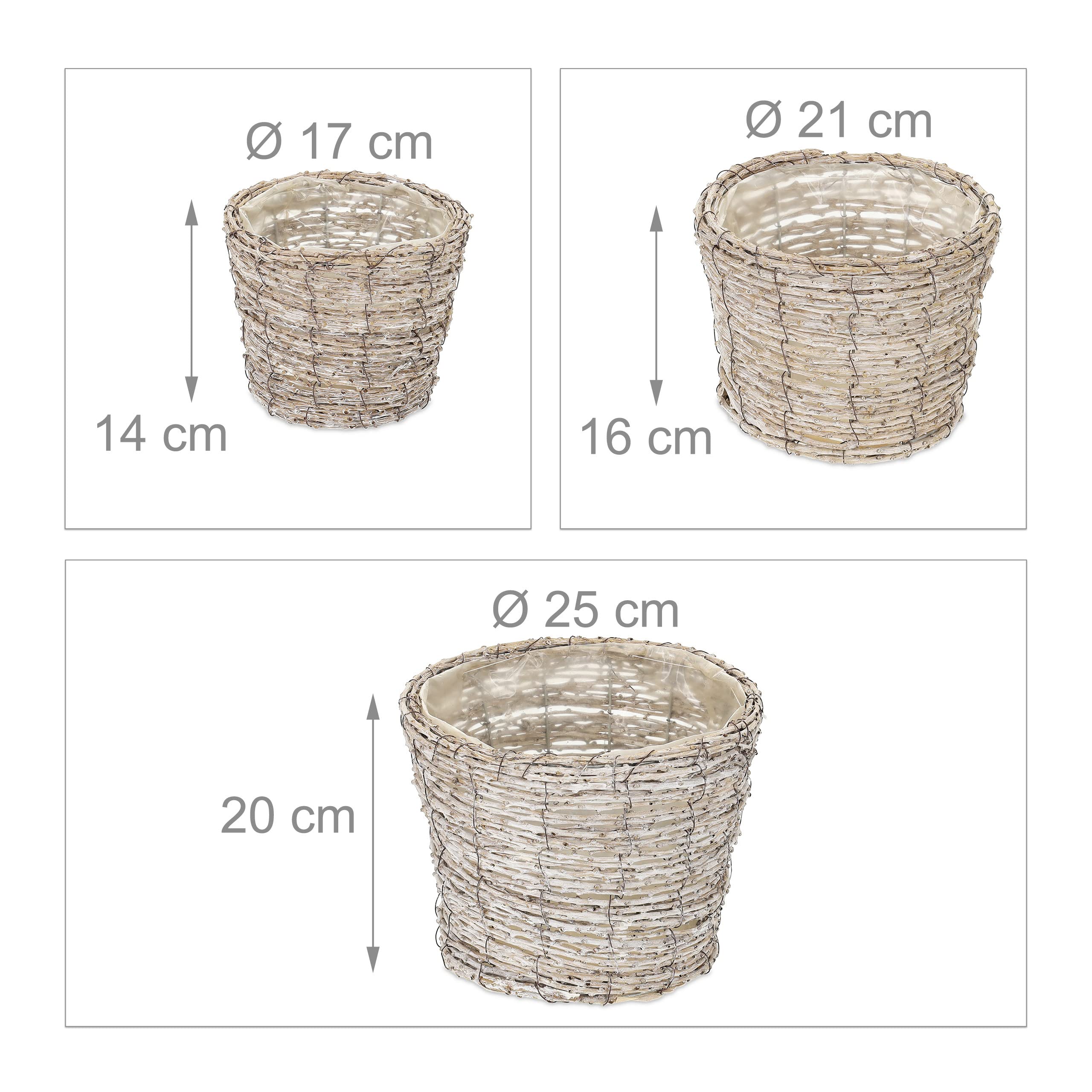 Relaxdays bloempot kastanjehout, set van 3, rond, met