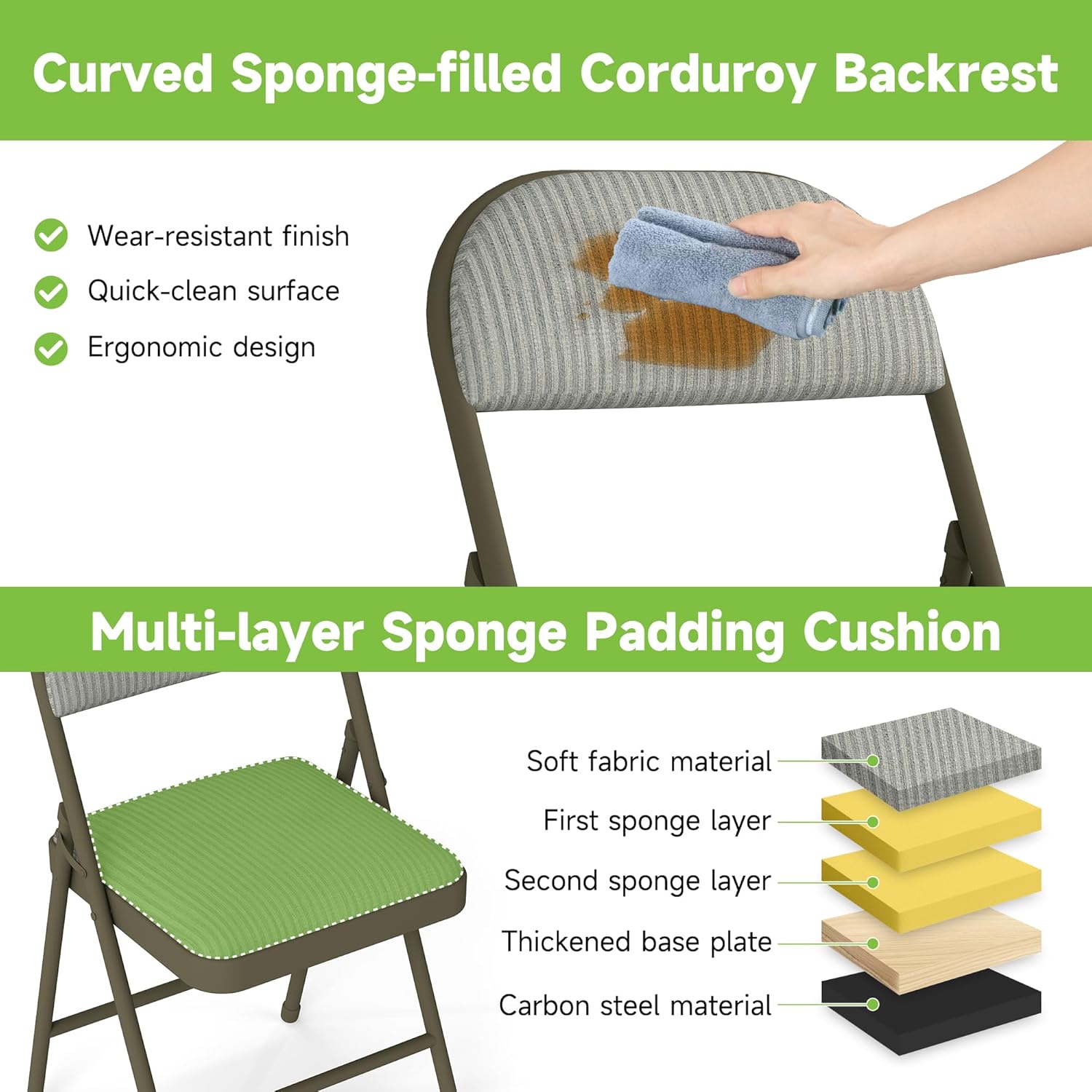 Real Relax 4 Pack Folding Chairs with Padded Cushion and Back, Comfortable Soft Fabric Cushion and Steel Frame Metal, Indoor Outdoor Seat for Office Events Wedding Party, 450LBFabric Oatmeal Strip