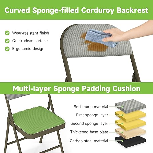 Miniatura 7 de Paquete de 2 sillas plegables con cojín acolchado de tela y respaldo, cómodo cojín de tela suave y marco de metal, asiento interior y exterior para