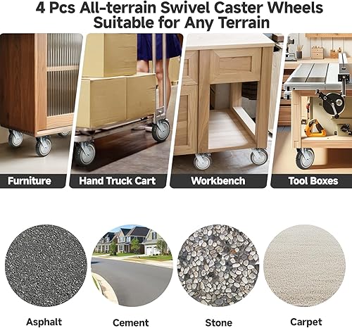 Miniatura 6 de uyoyous Juego de 4 ruedas giratorias resistentes de 6 pulgadas (2 de bloqueo giratorio y 2 giratorias), ruedas industriales de placa de capacidad de