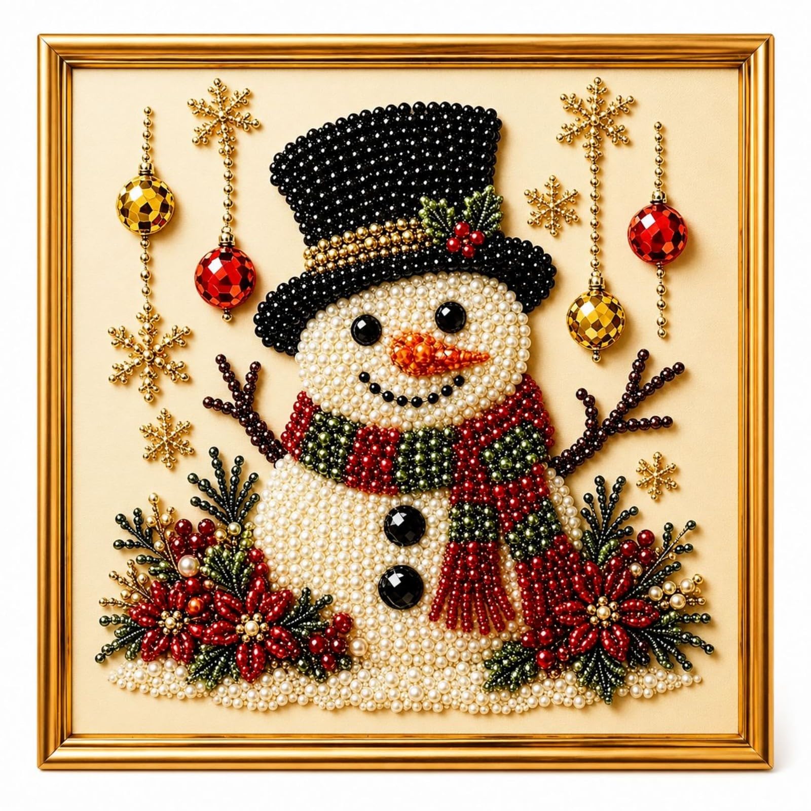 DIY Christmas Pearl Diamond Painting Kit with Frame, 3D Pearl Bead Art Craft for Adults & Beginners, Festive Gem Art for Christmas Home Wall Decor, Seasonal Craft Gift