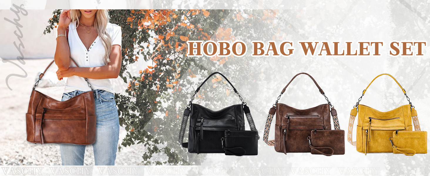 Bolso Hobo para mujer, bolso de hombro de cuero con set de billetera miniatura 7