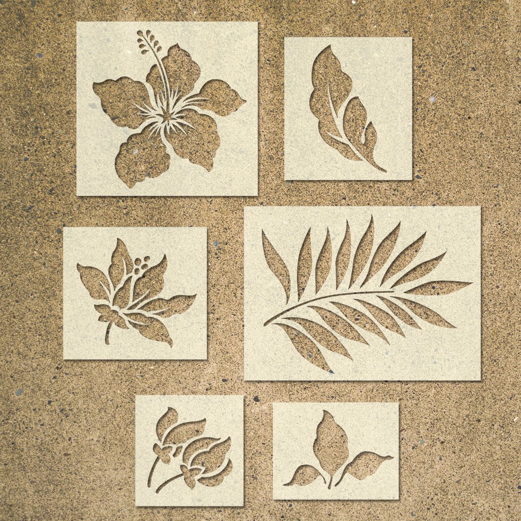 Amazon.com: J BOUTIQUE STENCILS Tropical Flower Stencils Template - Pack of  6 - Ideal for Painting Wood Signs DIY Decor