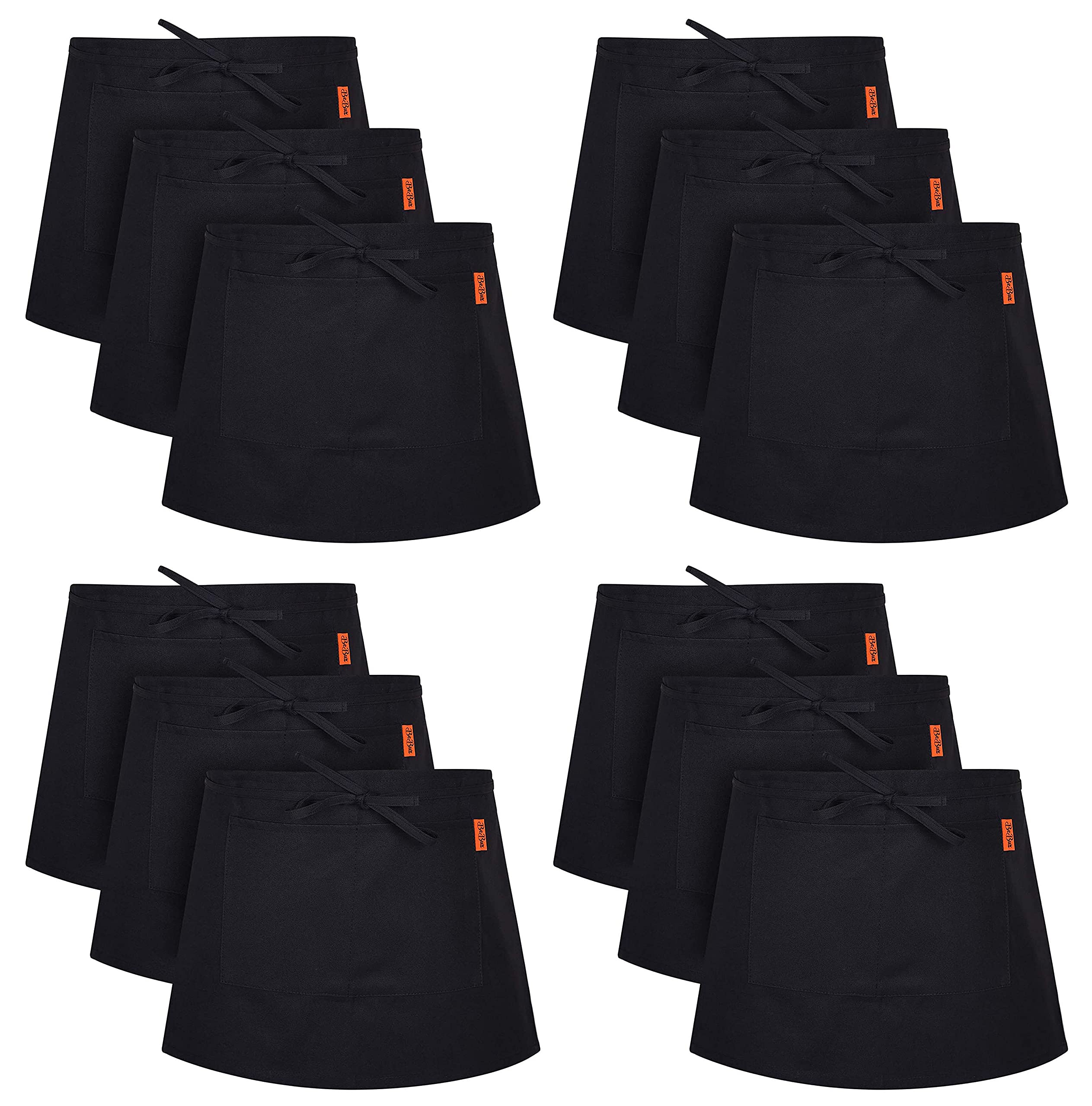 Be Buz Men's Black Waist Apron, Waiter Waitress Aprons With 2 Pockets Bistro Restaurant Gardening Half Apron For And Wo (12, )