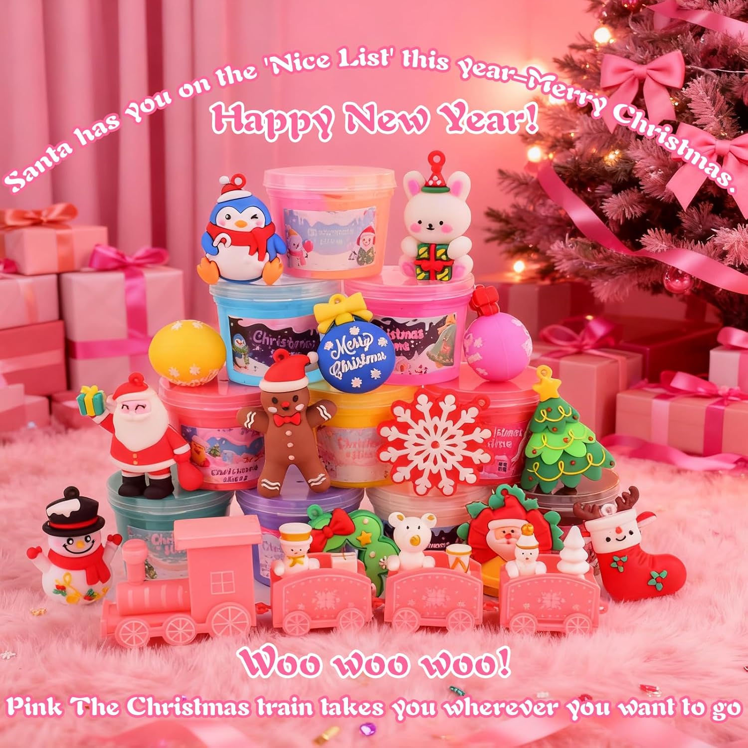 Pink Christmas Slime Advent Calendar, 24 Days of Surprise Slime DIY Kit - Fun Toy for Kids, Girls and Boys, Stocking Stuffers, 2025 Christmas Countdown Calendar