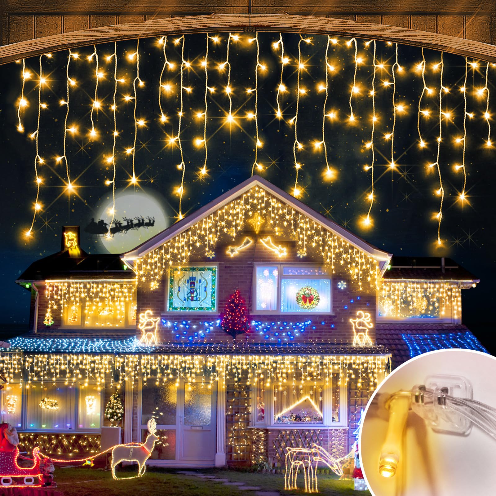 JEAYYDSI 50M Icicle Lights 1512LED Christmas Lights Outdoor LED Fairy String Light 12 Lighting Modes with Timer Memory Waterproof Christmas Light for Yard Roof Party Holiday Wedding Garden Decor
