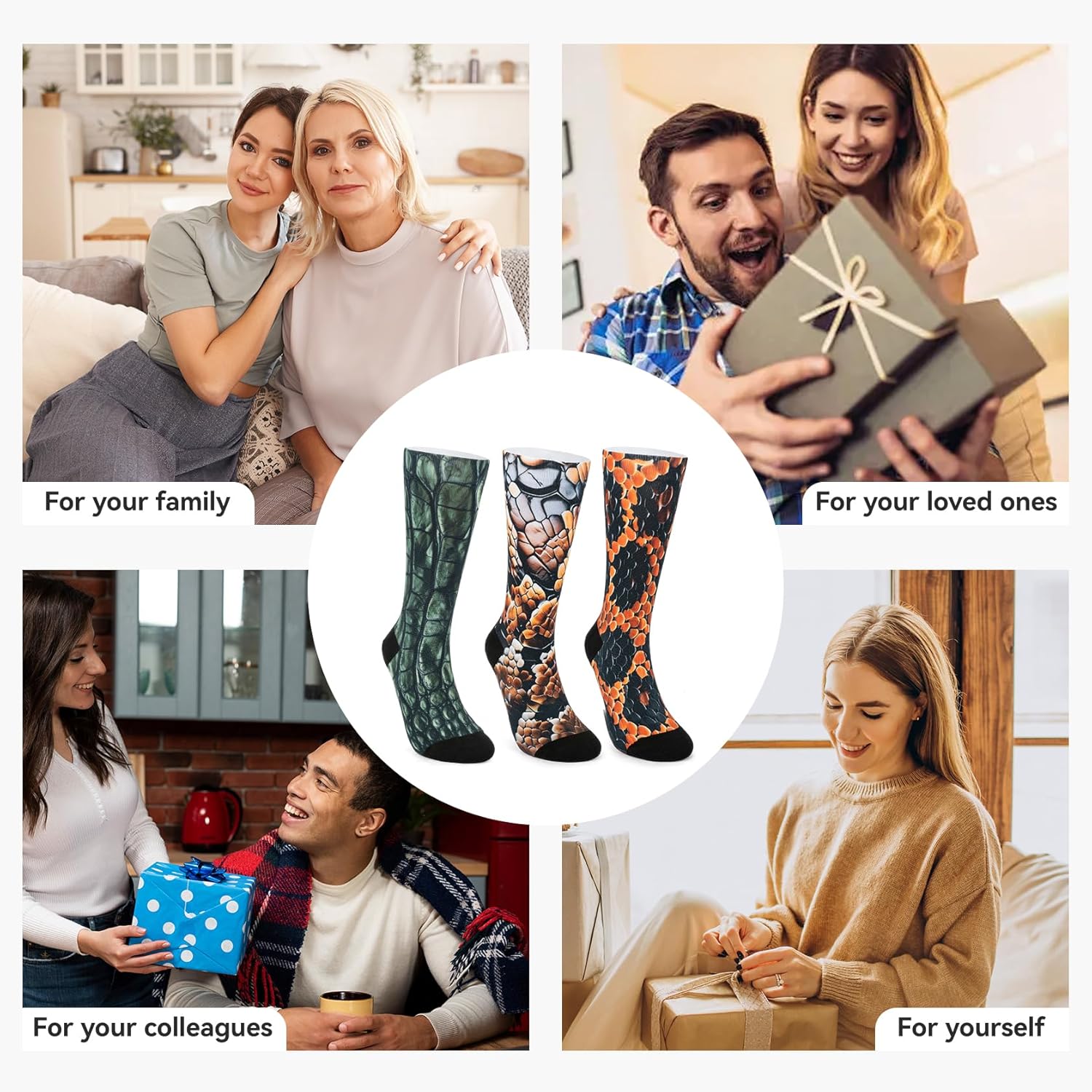 Wild & Playful Crew Socks 3-Pack - Snake/Leopard/Rainbow Prints for Men & Women One Size - Image 8