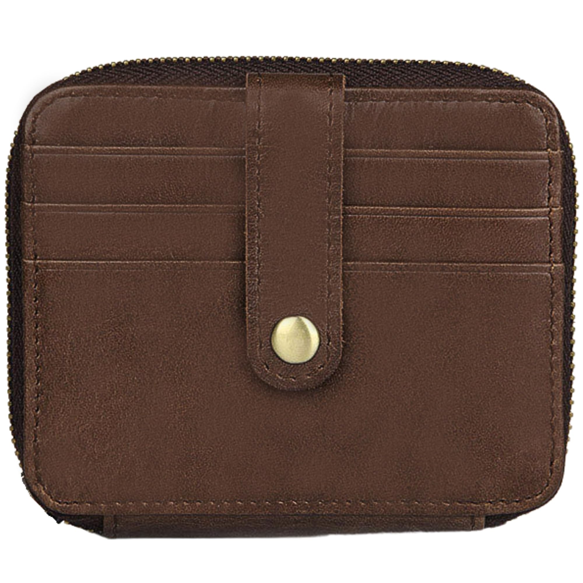 Dienbona Genuine Leather Accordion Wallet for Women, Compact Zip Around Card Holder with 15 Slots, Slim Minimalist Purse with Key Ring (Chestnut Brown