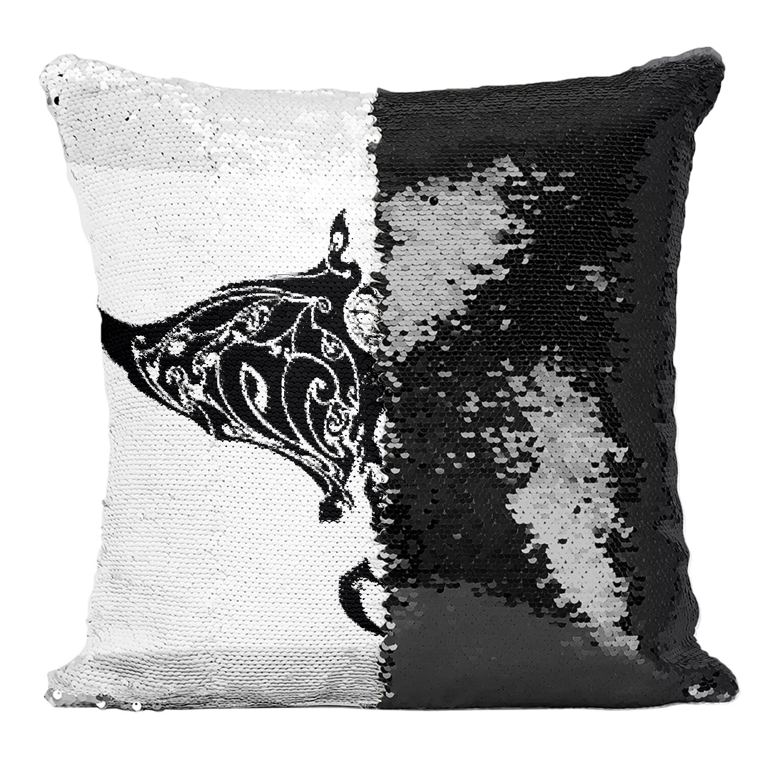 Coussin Sequin Noir Raie Manta Maori Tatouage pour Déco Salon Moderne