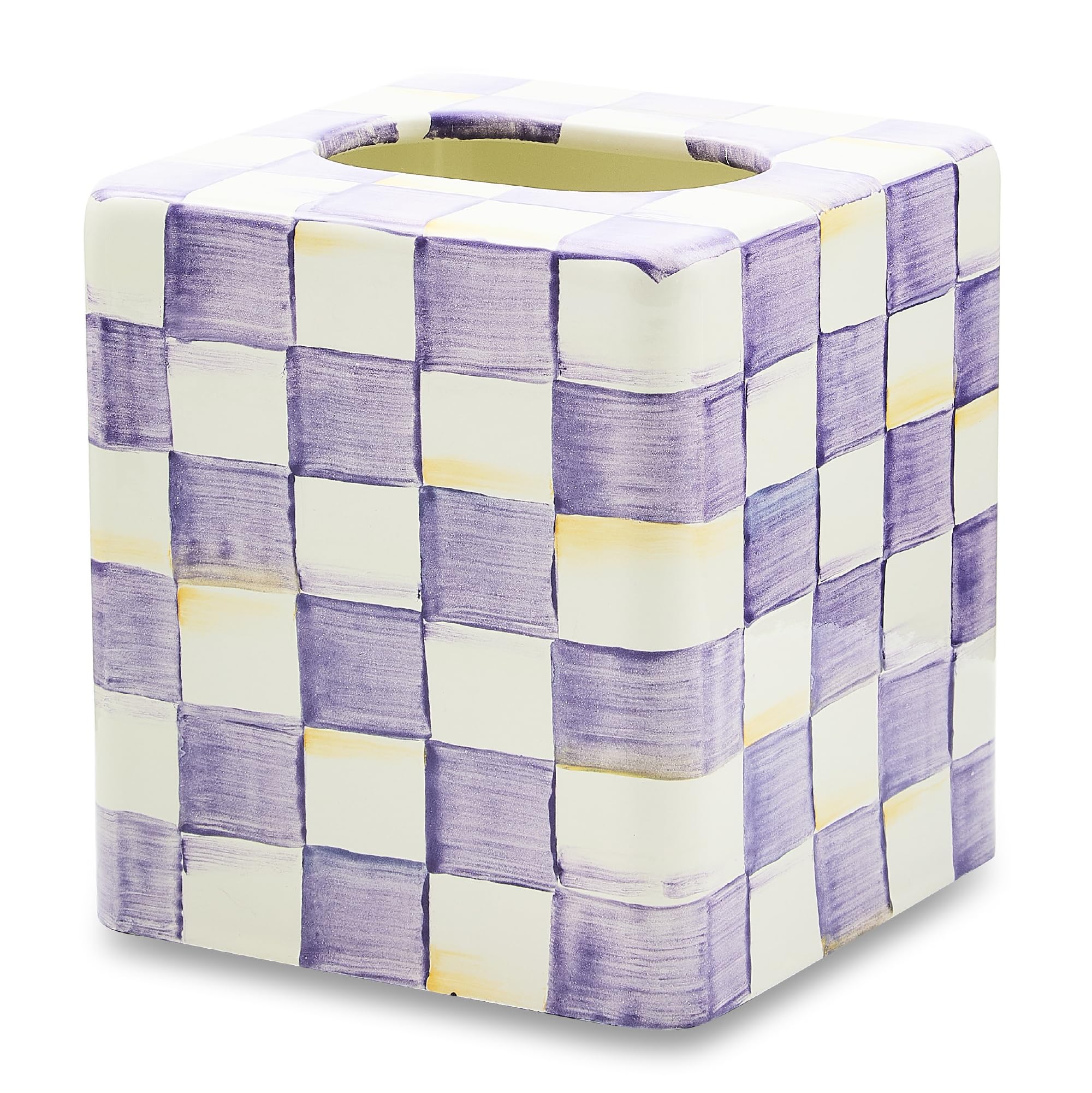 MACKENZIE-CHILDS Enamel Tissue-Box Cover, Purple-and-White Violet Check