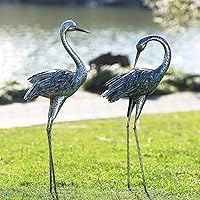 Kircust Blue Heron Garden Crane Statues - Set of 2 Metal Outdoor Sculptures, 30.7" Tall Yard Art for Lawn, Patio, Pond Decor